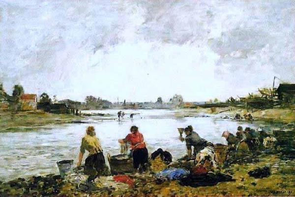 Eugene Boudin Lavadeiras nas margens do rio Touques Germany oil painting art